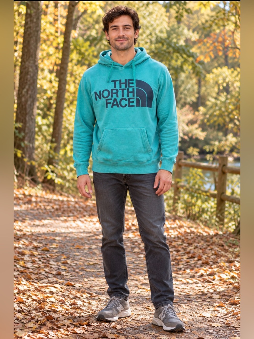 The North Face Men’s Teal Aqua Logo Hoodie Small Pullover Sweatshirt Outdoor